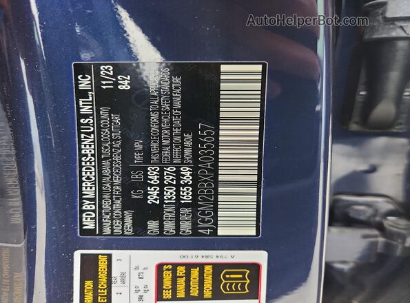 4JGGM2BBXPA035657 2023 MERCEDES-BENZ EQE Blue Widok naklejki z numerem VIN