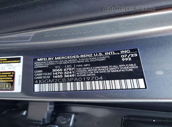 4JGGM2CB3PA019704 2023 MERCEDES-BENZ EQE Серый Вид наклейки с VIN-кодом