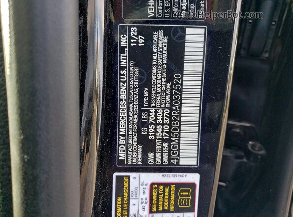 4JGGM5DB2RA037520 2024 MERCEDES-BENZ EQE Black Вид наклейки з VIN-кодом