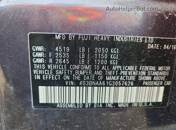 4S3BNAA61G3057626 2016 SUBARU LEGACY Charcoal Вид підкапотного простору
