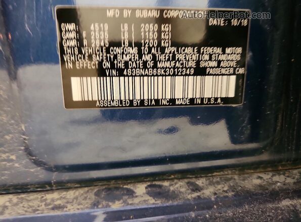 4S3BNAB68K3012349 2019 SUBARU LEGACY Blue Շարժիչի բաժամունքի տեսք
