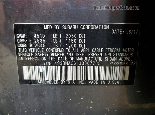4S3BNAC61J3007765 2018 SUBARU LEGACY Gray Շարժիչի բաժամունքի տեսք