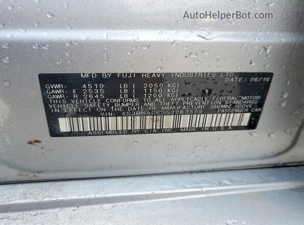 4S3BNAC63G3063585 2016 SUBARU LEGACY Silver 