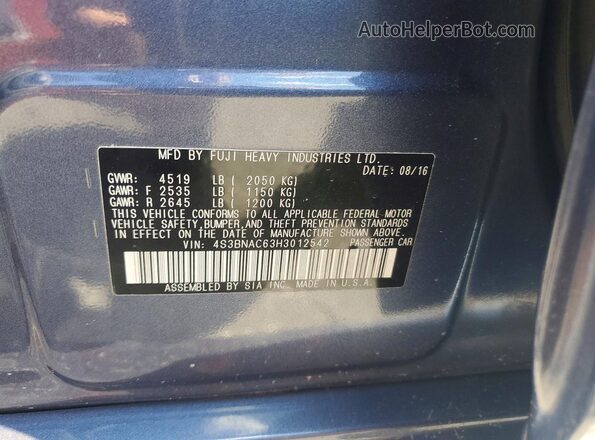 4S3BNAC63H3012542 2017 SUBARU LEGACY Blue Вид підкапотного простору