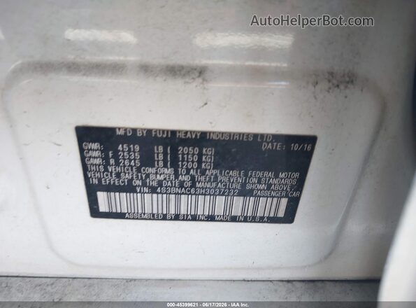 4S3BNAC63H3037232 2017 SUBARU LEGACY White ძრავის განყოფილების ხედი