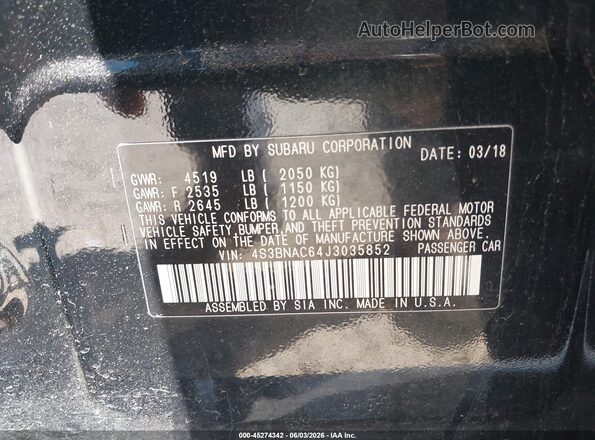 4S3BNAC64J3035852 2018 SUBARU LEGACY Black Вид підкапотного простору