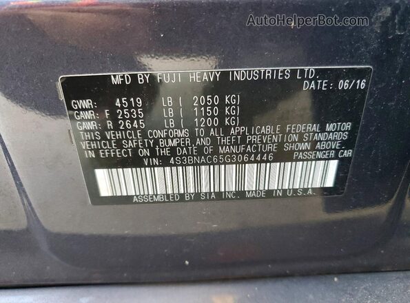 4S3BNAC65G3064446 2016 SUBARU LEGACY Gray 