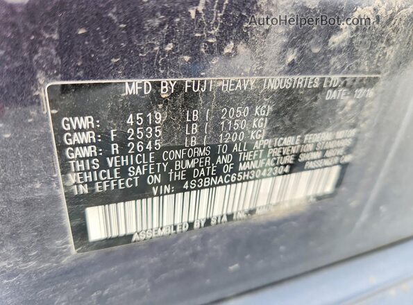 4S3BNAC65H3042304 2017 SUBARU LEGACY Gray Շարժիչի բաժամունքի տեսք