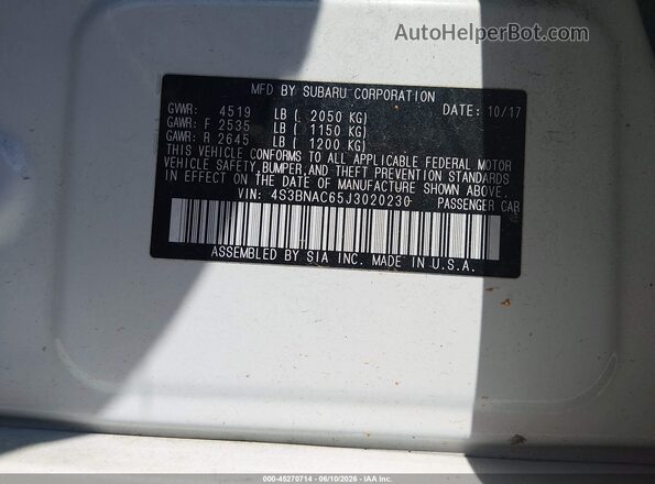 4S3BNAC65J3020230 2018 SUBARU LEGACY White 