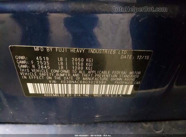 4S3BNAC68G3028590 2016 SUBARU LEGACY Синий Вид подкапотного пространства