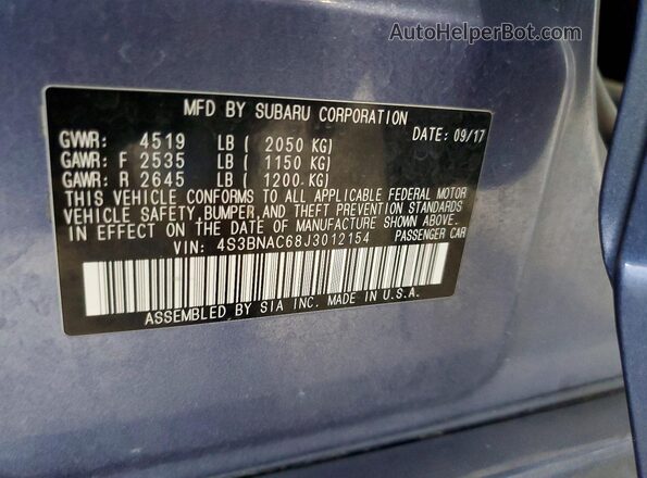 4S3BNAC68J3012154 2018 SUBARU LEGACY Blue Вид підкапотного простору