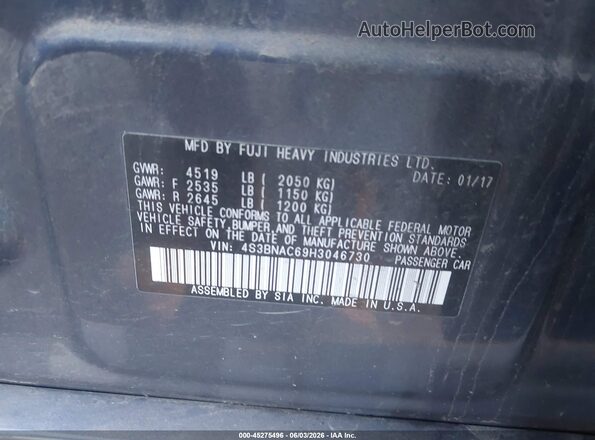 4S3BNAC69H3046730 2017 SUBARU LEGACY Серый Вид подкапотного пространства
