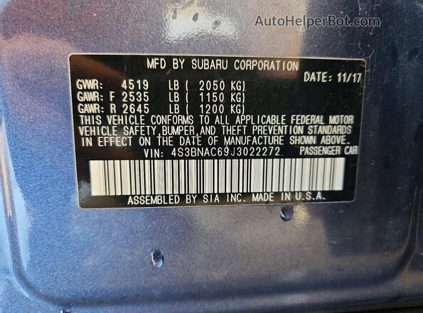 4S3BNAC69J3022272 2018 SUBARU LEGACY Gray Widok naklejki z numerem VIN