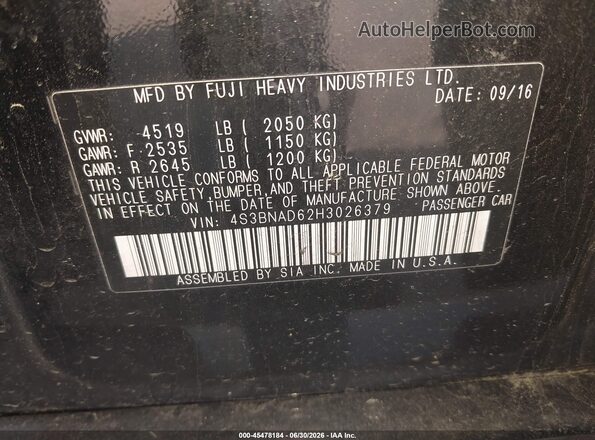4S3BNAD62H3026379 2017 SUBARU LEGACY Black Engine compartment view