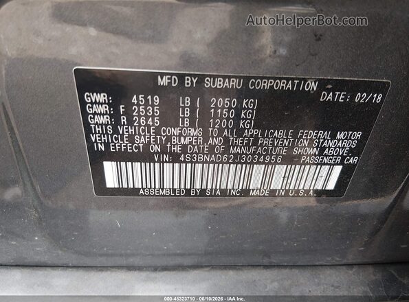 4S3BNAD62J3034956 2018 SUBARU LEGACY Gray Widok komory silnika