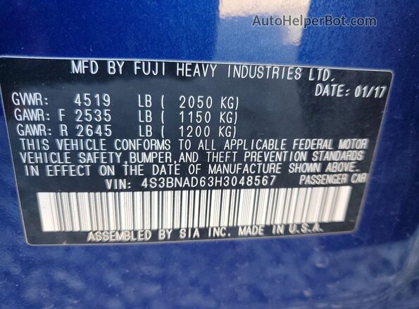 4S3BNAD63H3048567 2017 SUBARU LEGACY Blue Вид підкапотного простору