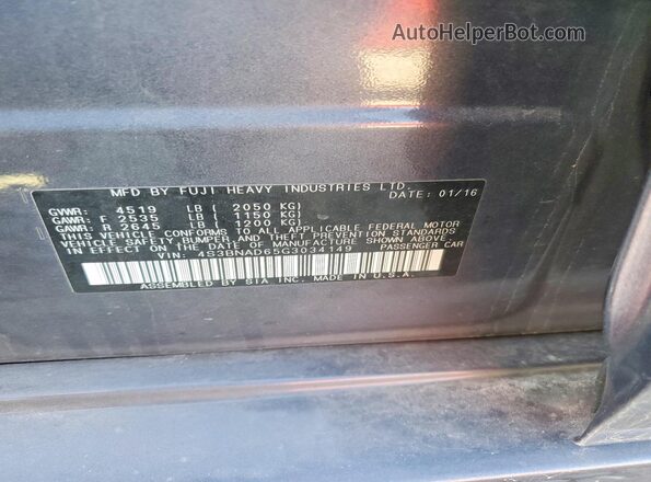 4S3BNAD65G3034149 2016 SUBARU LEGACY Blue Engine compartment view
