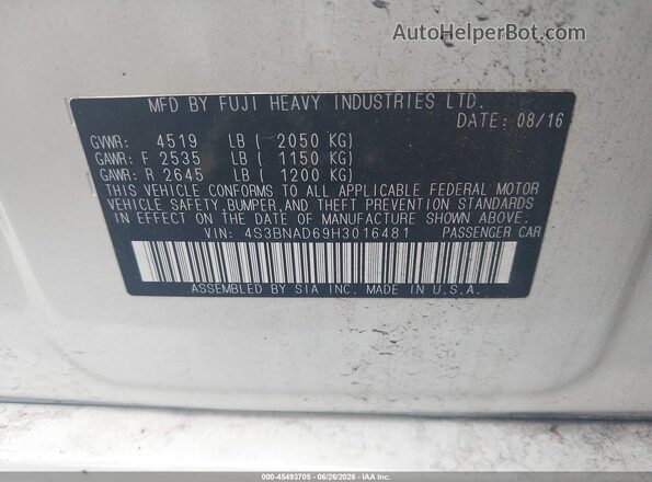 4S3BNAD69H3016481 2017 SUBARU LEGACY White ძრავის განყოფილების ხედი