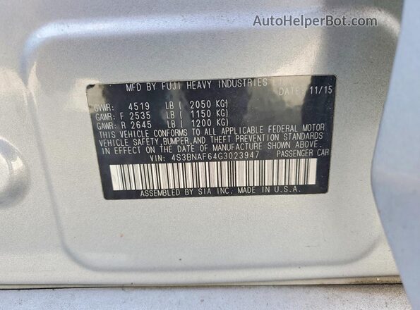 4S3BNAF64G3023947 2016 SUBARU LEGACY Silver 