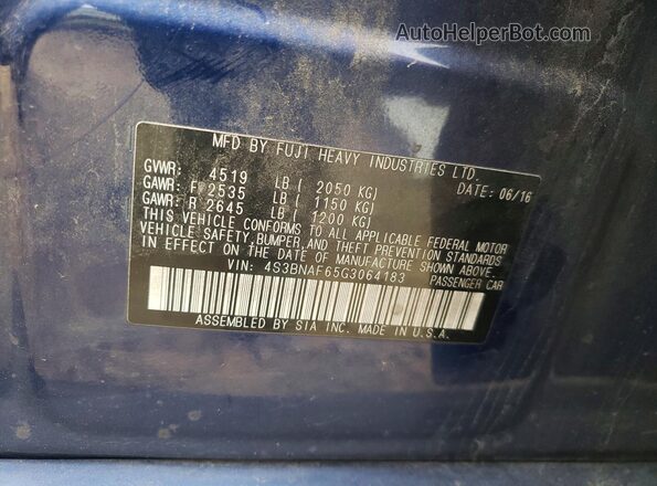 4S3BNAF65G3064183 2016 SUBARU LEGACY Blue Вид підкапотного простору