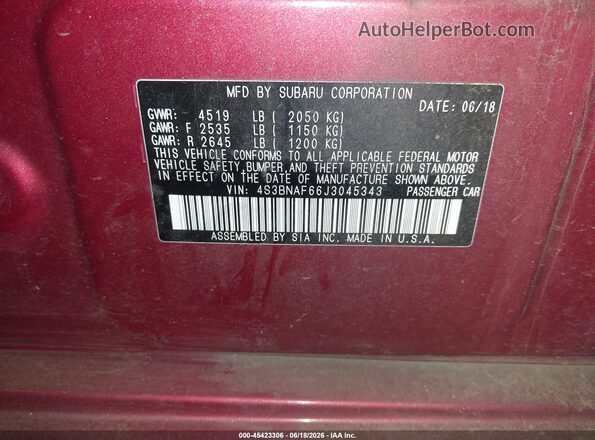 4S3BNAF66J3045343 2018 SUBARU LEGACY Red Widok komory silnika