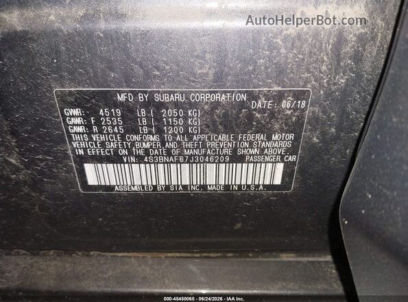 4S3BNAF67J3046209 2018 SUBARU LEGACY Gray Vista del compartimento del motor