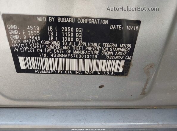 4S3BNAF67K3013129 2019 SUBARU LEGACY Silver Widok komory silnika