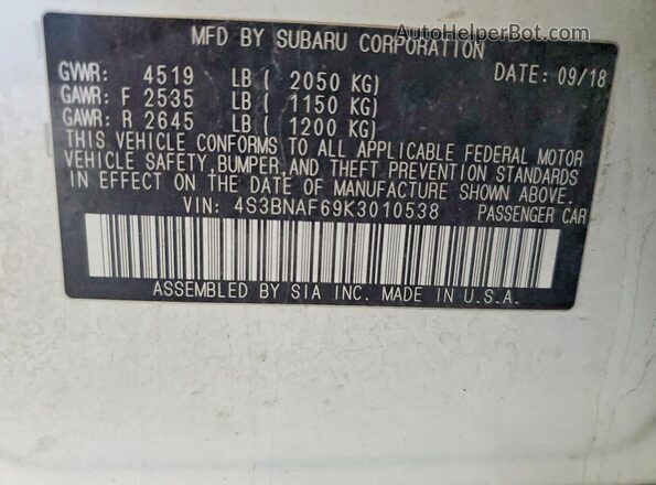 4S3BNAF69K3010538 2019 SUBARU LEGACY Белый Вид подкапотного пространства