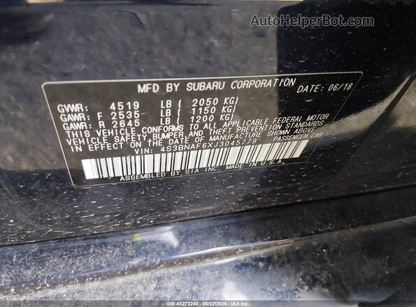 4S3BNAF6XJ3045779 2018 SUBARU LEGACY Blue Widok komory silnika