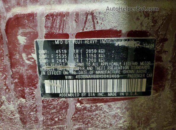 4S3BNAH68H3043469 2017 SUBARU LEGACY Red Engine compartment view