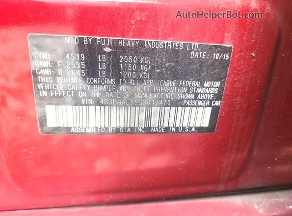 4S3BNAL69G3017470 2016 SUBARU LEGACY Red Շարժիչի բաժամունքի տեսք