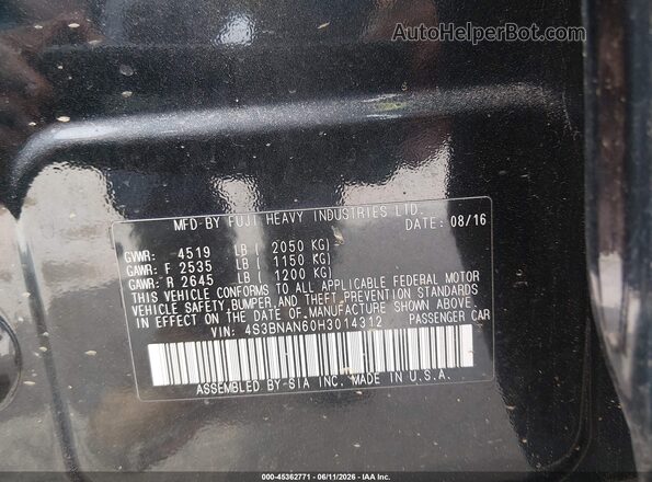4S3BNAN60H3014312 2017 SUBARU LEGACY Black Widok komory silnika