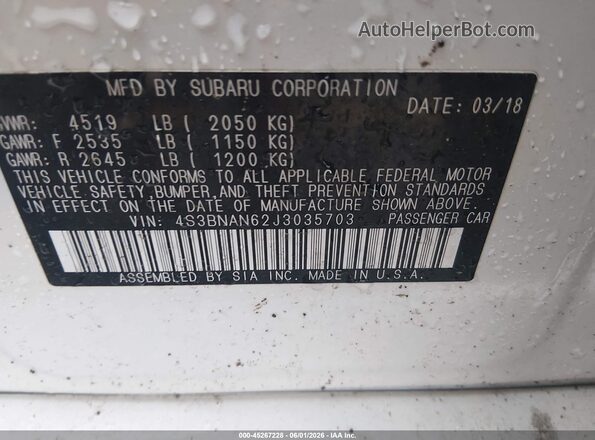 4S3BNAN62J3035703 2018 SUBARU LEGACY White Շարժիչի բաժամունքի տեսք