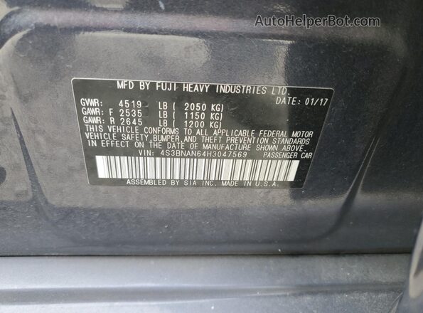 4S3BNAN64H3047569 2017 SUBARU LEGACY Charcoal Widok komory silnika