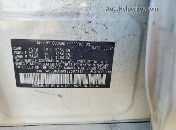 4S3BNAN69J3007235 2018 SUBARU LEGACY Белый Вид подкапотного пространства
