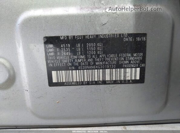 4S3BNAN6XG3019130 2016 SUBARU LEGACY Silver Widok komory silnika