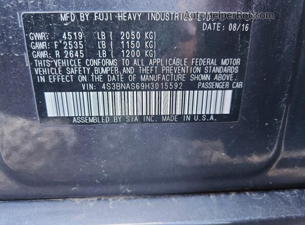 4S3BNAS69H3015592 2017 SUBARU LEGACY Gray Вид підкапотного простору