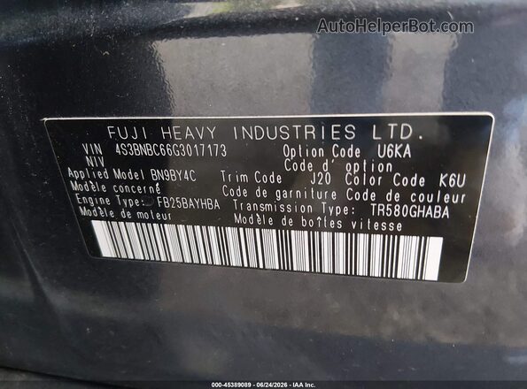 4S3BNBC66G3017173 2016 SUBARU LEGACY Navy Engine compartment view
