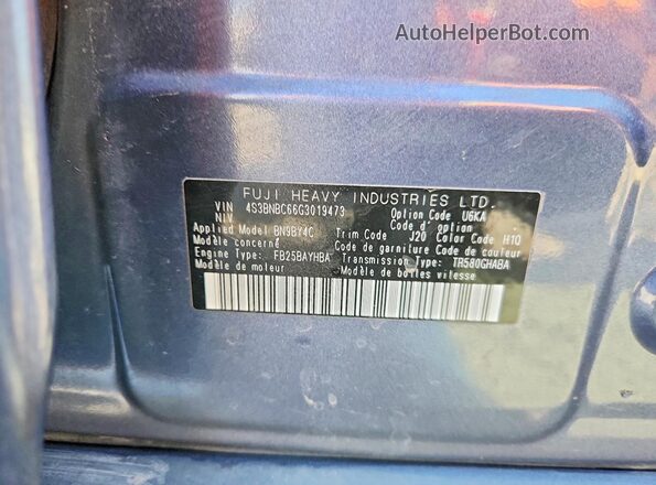 4S3BNBC66G3019473 2016 SUBARU LEGACY Blue VIN sticker view