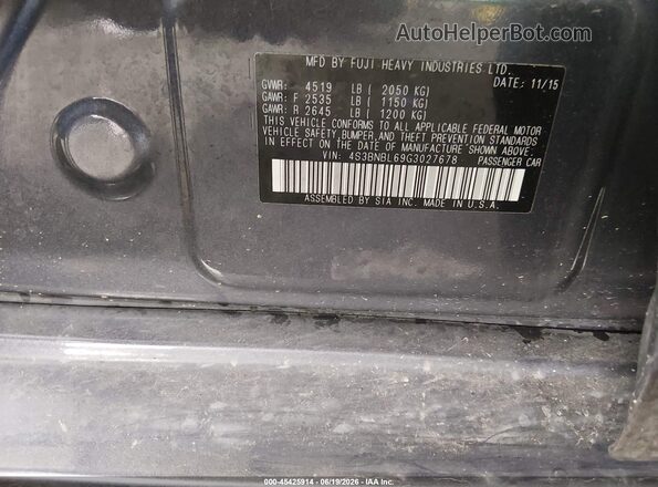 4S3BNBL69G3027678 2016 SUBARU LEGACY Gray Շարժիչի բաժամունքի տեսք