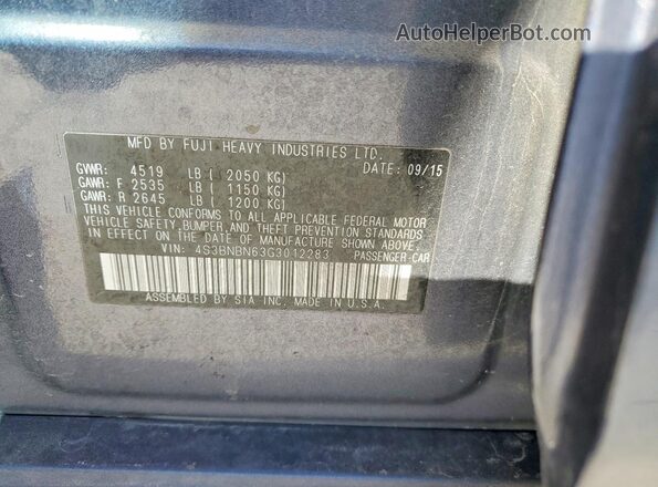 4S3BNBN63G3012283 2016 SUBARU LEGACY Gray VIN sticker view