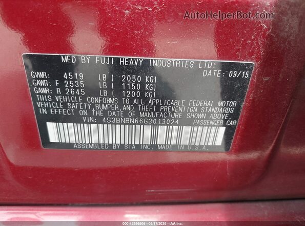 4S3BNBN66G3013024 2016 SUBARU LEGACY Красный Вид подкапотного пространства
