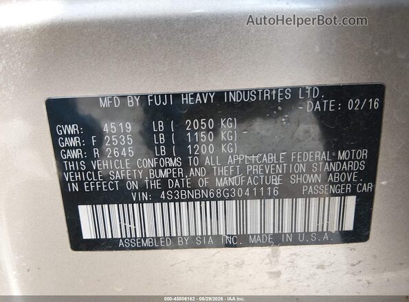 4S3BNBN68G3041116 2016 SUBARU LEGACY Tan Widok komory silnika