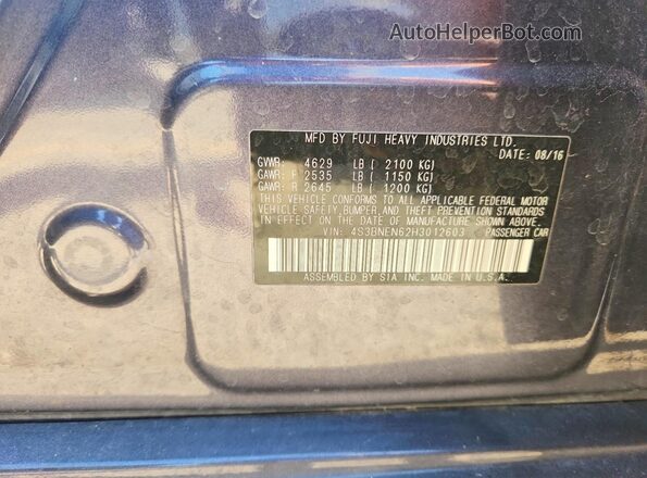 4S3BNEN62H3012603 2017 SUBARU LEGACY Gray Engine compartment view