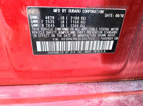 4S3BNEN62K3007005 2019 SUBARU LEGACY Red Vista del compartimento del motor