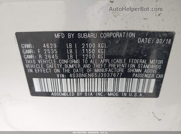 4S3BNEN65J3037677 2018 SUBARU LEGACY White 