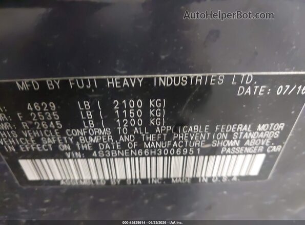 4S3BNEN66H3006951 2017 SUBARU LEGACY Blue Engine compartment view