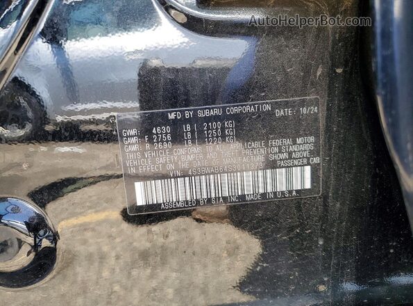 4S3BWAB64S3011373 2025 SUBARU LEGACY Черный Вид наклейки с VIN-кодом