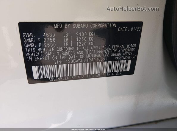 4S3BWAC61P3010591 2023 SUBARU LEGACY White ძრავის განყოფილების ხედი