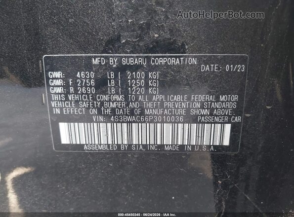 4S3BWAC66P3010036 2023 SUBARU LEGACY Black ძრავის განყოფილების ხედი
